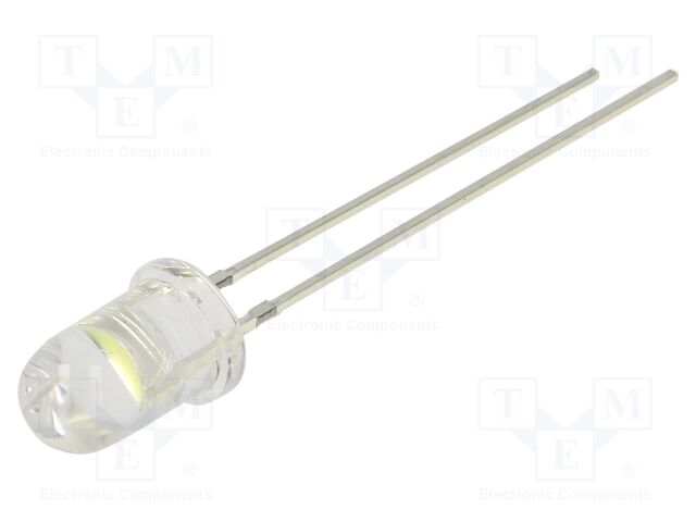 LED; 5mm; white cold; 60°; Front: convex; 11.5÷12VDC; No.of term: 2