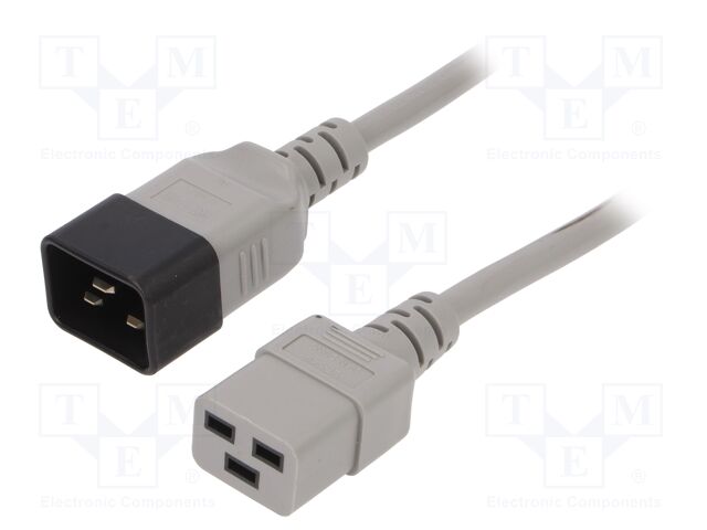 Cable; 3x1.5mm2; IEC C19 female,IEC C20 male; PVC; 3m; grey; 16A