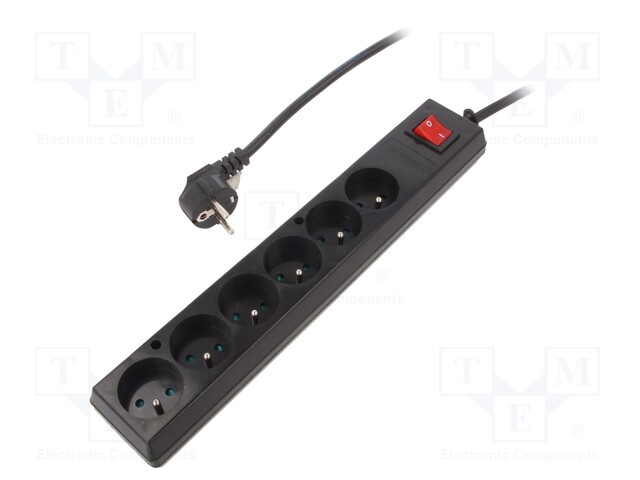 Extension lead; Sockets: 6; black; 3x1,5mm2; 10m; 16A