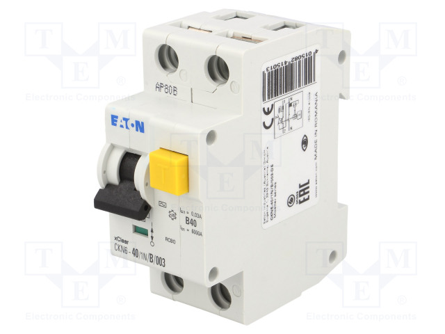 RCBO breaker; Inom: 40A; Ires: 30mA; Max surge current: 250A; 230V