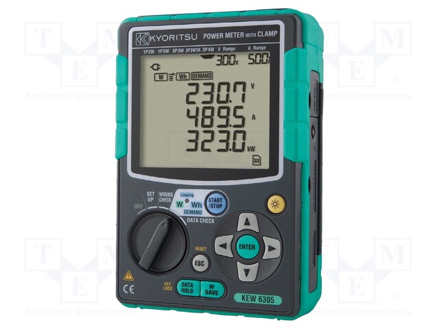 Meter: 3-phase power quality analyser; LCD; VAC: 150V,300V,600V