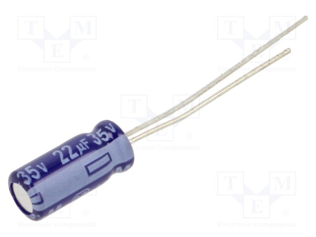 Capacitor: electrolytic; THT; 22uF; 35VDC; Ø5x11mm; Pitch: 2.5mm