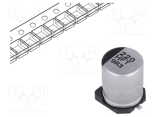 Capacitor: electrolytic; low impedance; 220uF; 50VDC; Case: F; FT