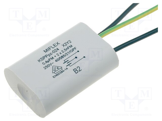 Capacitor: polypropylene; X2,Y2; ±20%; 16x30x44mm; Leads: cables