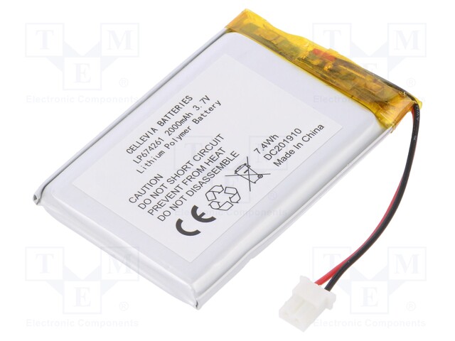 Re-battery: Li-Po; 3.7V; 2000mAh; Leads: cables; 6.7x42x61mm