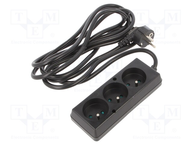 Extension lead; Sockets: 3; black; 3x1,5mm2; 3m; 16A