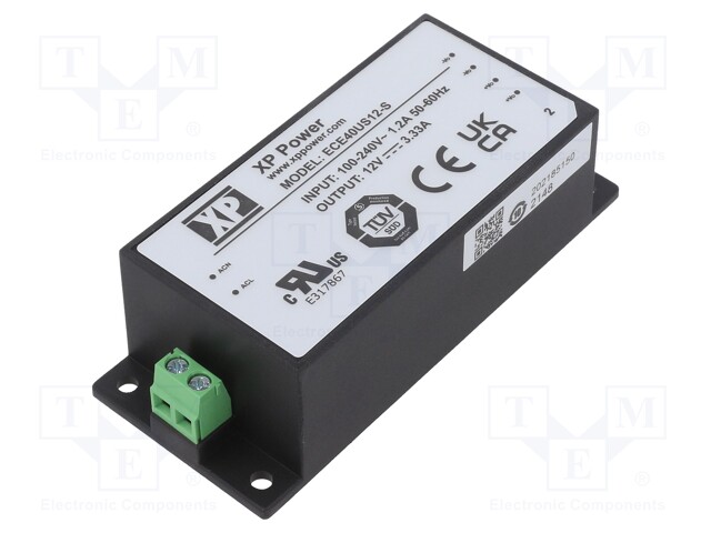 Power supply: switched-mode; 40W; 12VDC; 3.33A; OUT: 1; 170g; 84%