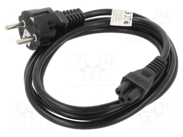 Cable; CEE 7/7 (E/F) plug,IEC C5 female; PVC; black