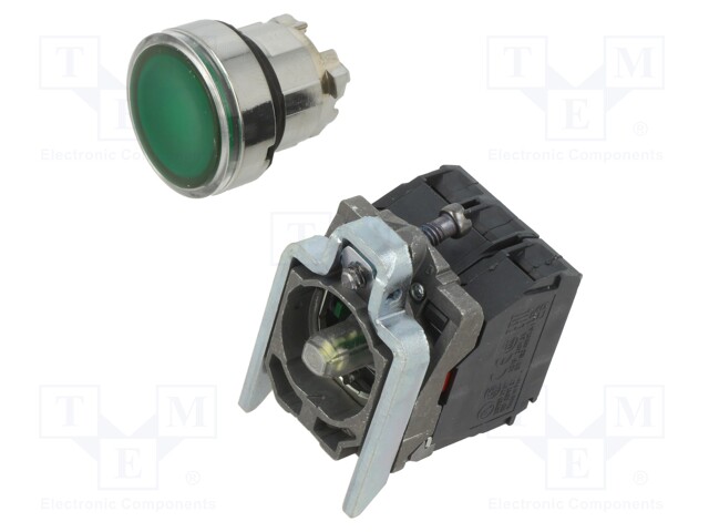 Switch: push-button; 22mm; Stabl.pos: 1; NC + NO; green; LED; 230V