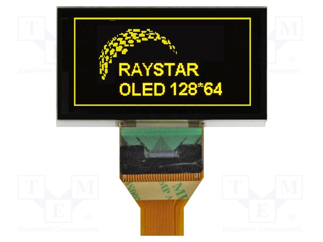 Display: OLED; graphical; 128x64; Dim: 73x41.86x3mm; green; PIN: 30