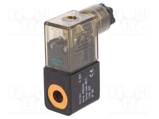 Coil for solenoid valve; Temp: 0÷50°C; Usup: 12VDC; 4.8W; IP65