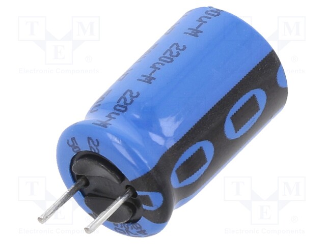 Capacitor: electrolytic; THT; 220uF; 50VDC; Ø10x16mm; Pitch: 5mm