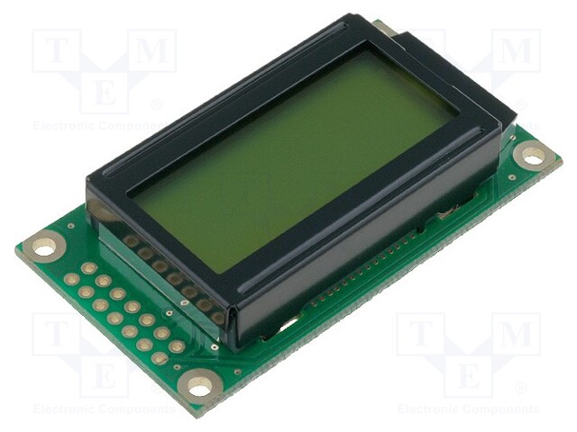 Display: LCD; alphanumeric; STN Positive; 8x2; yellow-green; LED