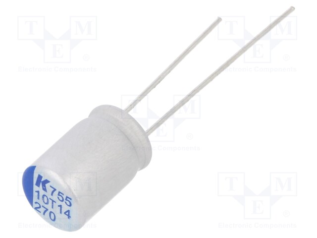 Polymer Aluminium Electrolytic Capacitor, 270 µF, 10 V, Radial Leaded, A755 Series, 0.015 ohm