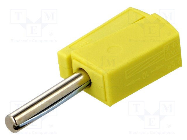 Plug; 4mm banana; 20A; 42V; yellow; 40mm; 3.86g