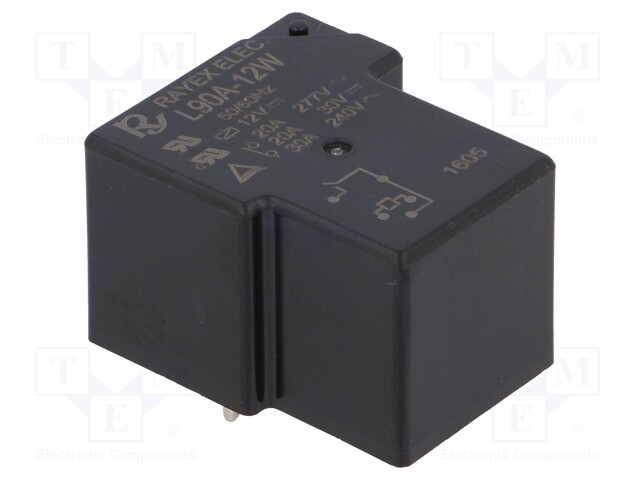 Relay: electromagnetic; SPST-NO; Ucoil: 12VDC; 30A; Series: L90