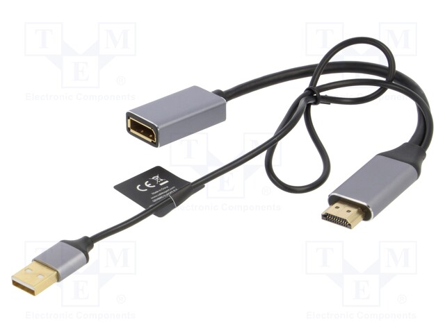 Adapter; DisplayPort socket,HDMI plug,USB A plug; 0.1m