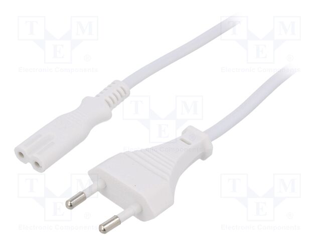 Cable; 2x0.75mm2; CEE 7/16 (C) plug,IEC C7 female; PVC; 3m; white