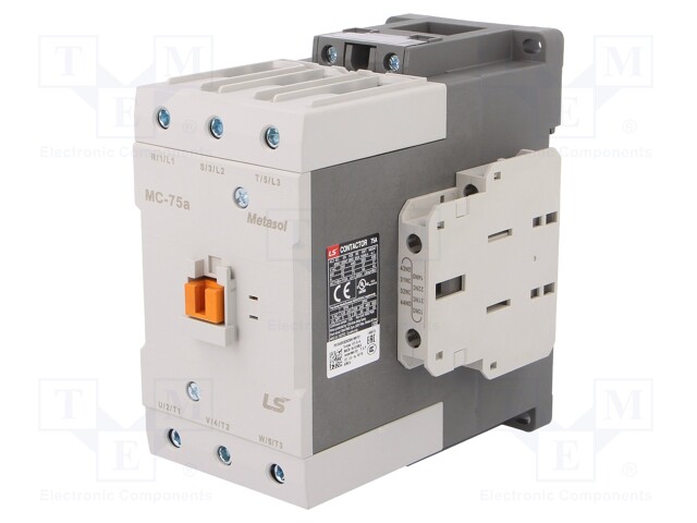 Contactor: 3-pole; NO x3; Auxiliary contacts: NO + NC; 230VAC; 75A