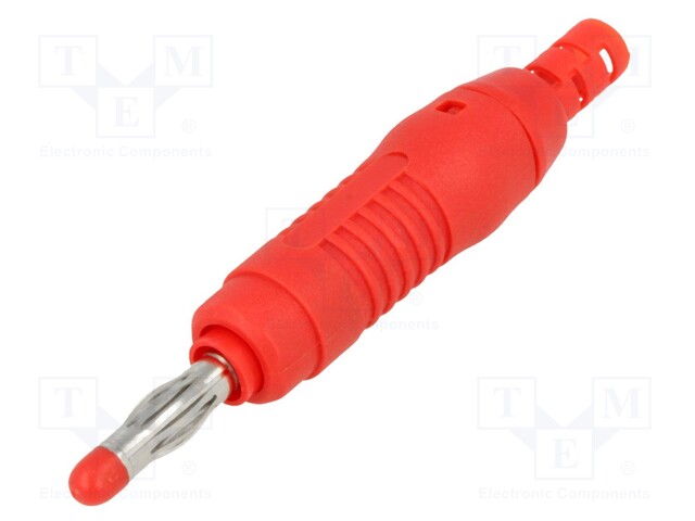 Plug; 4mm banana; 32A; 30VAC; 60VDC; red; 68.3mm; Mounting: on cable