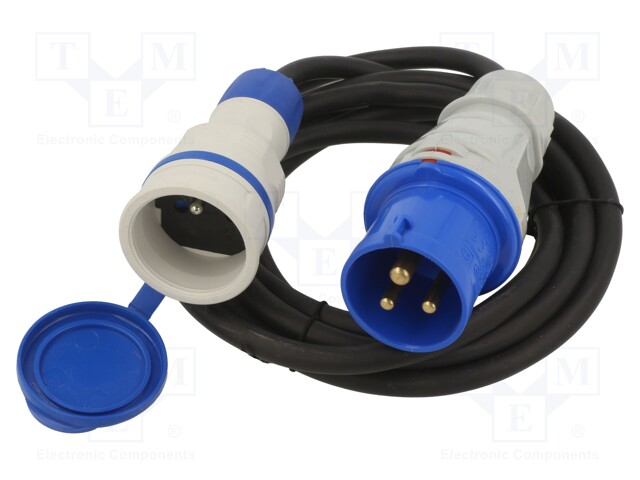 Extension lead; Sockets: 1; rubber; black; 3x2,5mm2; 3m; 16A