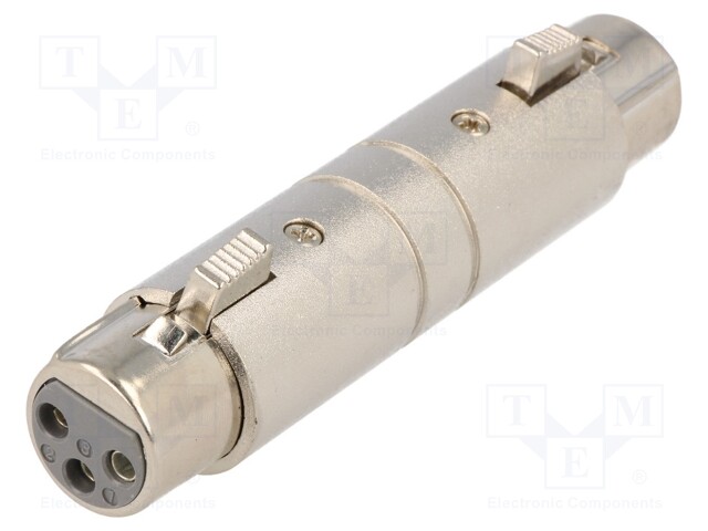 Coupler; XLR female,both sides; PIN: 3; silver; straight