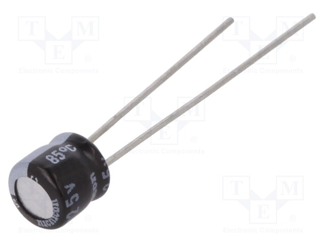 Capacitor: electrolytic; THT; 10uF; 25VDC; Ø5x5mm; Pitch: 2mm; ±20%