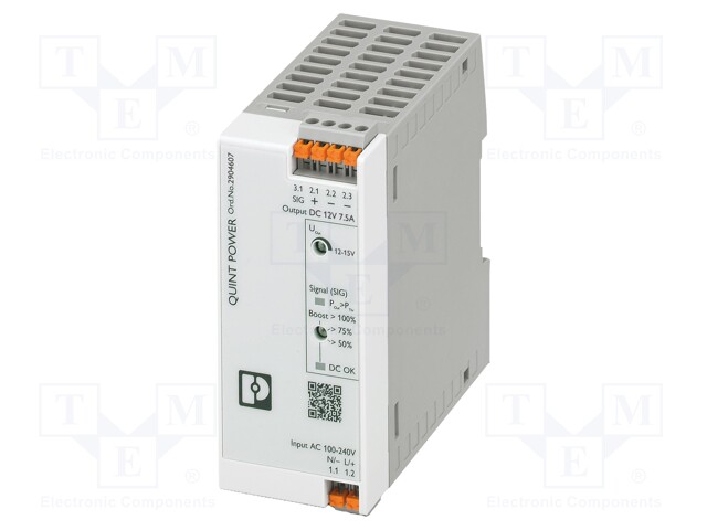 Power supply: switched-mode; 30W; 12÷15VDC; 12VDC; 7.5A; IP20; 181g