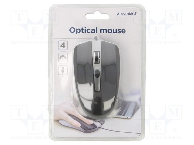 Optical mouse; black,grey; USB A; wired; No.of butt: 4; 1.35m