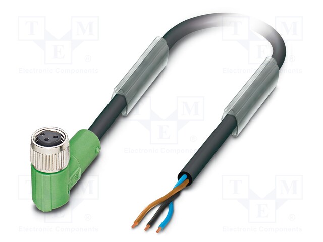 Connection lead; M8; PIN: 3; angled; 5m; plug; 60VAC; 4A; -25÷90°C