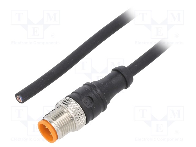 Connection lead; M12; PIN: 4; straight; 5m; plug; 250VAC; 4A; IP67