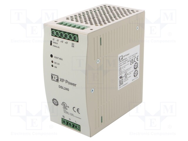 AC/DC DIN Rail Power Supply (PSU), ITE, 1 Output, 240 W, 24 VDC, 10 A