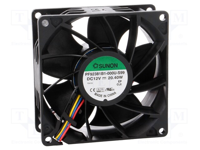 Fan: DC; axial; 12VDC; 92x92x38mm; 234.63m3/h; 63.7dBA; Len: 300mm