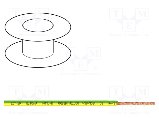 Wire; BiTOne; stranded; Cu; 10mm2; yellow-green; PVC; 450/750V; 100m