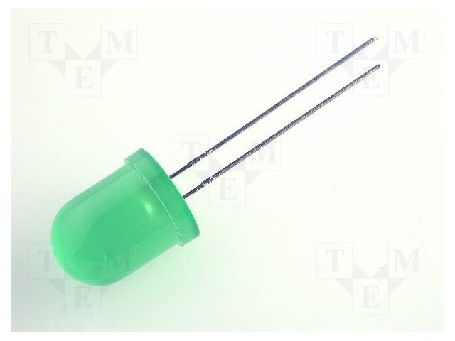 LED; 10mm; green; 20÷70mcd; 60°; Front: convex