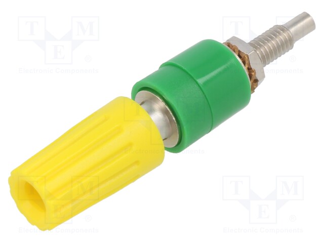 Socket; 4mm banana; 35A; 30VAC; 60VDC; yellow-green; nickel plated