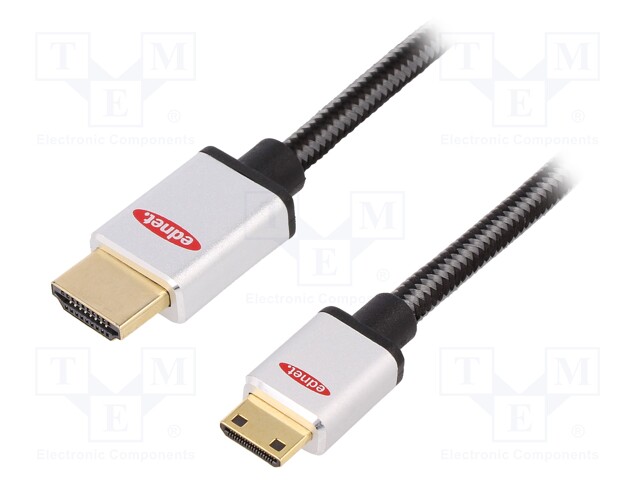 Cable; HDMI 1.4; HDMI mini plug,HDMI plug; 2m; grey-black; 30AWG