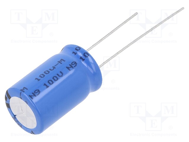 Capacitor: electrolytic; 100uF; 100VDC; Ø12.5x20mm; ±20%; -40÷85°C