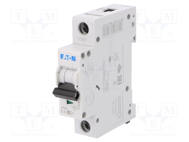 Circuit breaker; 230/400VAC; Inom: 2A; Poles: 1; DIN; Charact: B; 6kA