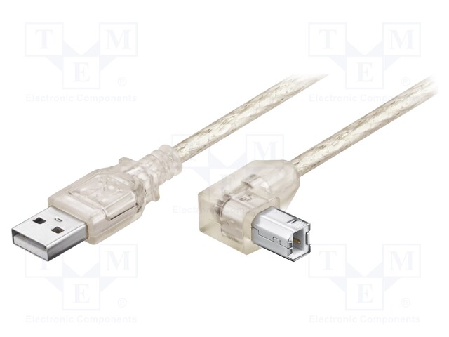 Cable; USB 2.0; USB A plug,USB B angled plug; 0.5m; transparent