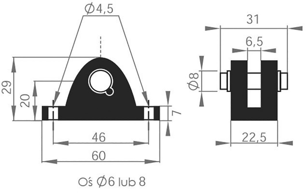 Mounting element for gas spring; Mat: aluminium; 8mm