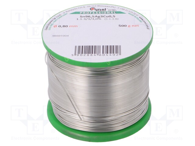 Soldering wire; Sn96,5Ag3Cu0,5; 0.8mm; 500g; lead free; 217÷219°C