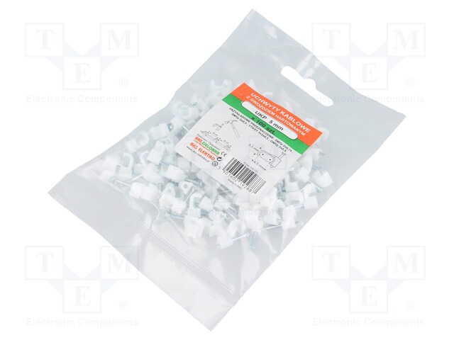 Holder; white; Application: for flat cable; 100pcs; with a nail