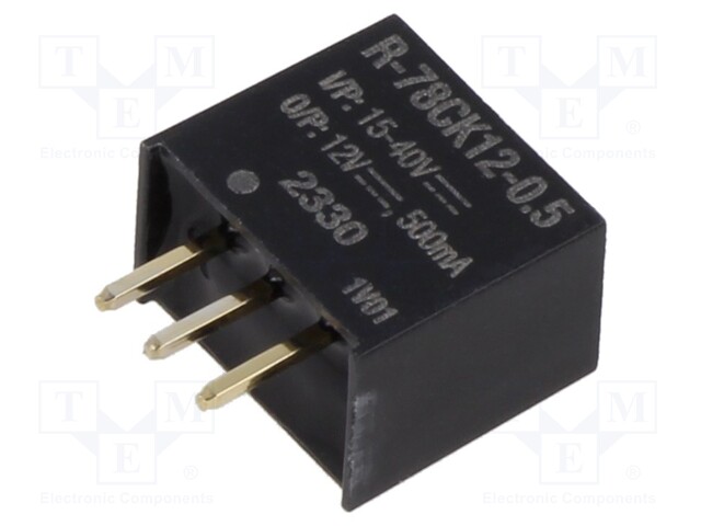 Converter: DC/DC; Uin: 15÷40V; Uout: 12VDC; Iout: 500mA; SIP3; 1.7g