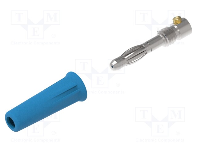 Plug; 4mm banana; 36A; 30VAC; 60VDC; blue; non-insulated; on cable