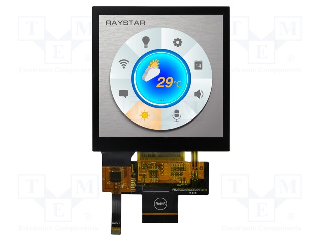 Display: TFT; 4"; 480x480; Illumin: LED; Dim: 78.8x82.95x7.17mm