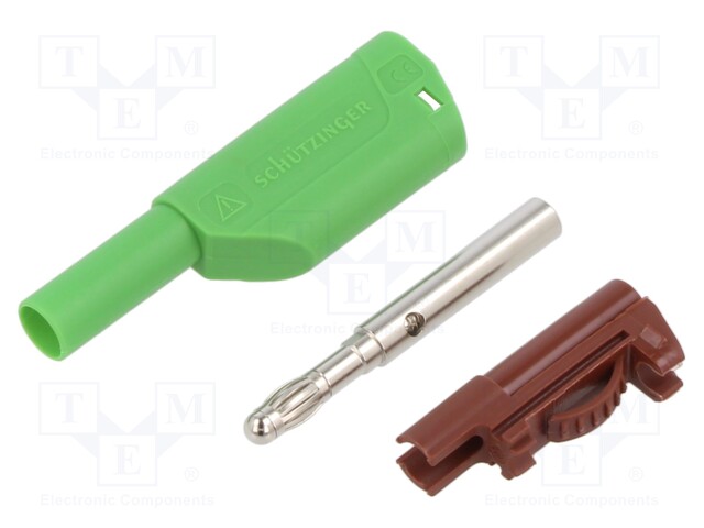 Plug; 4mm banana; 32A; 1kVDC; green; insulated; Max.wire diam: 4mm