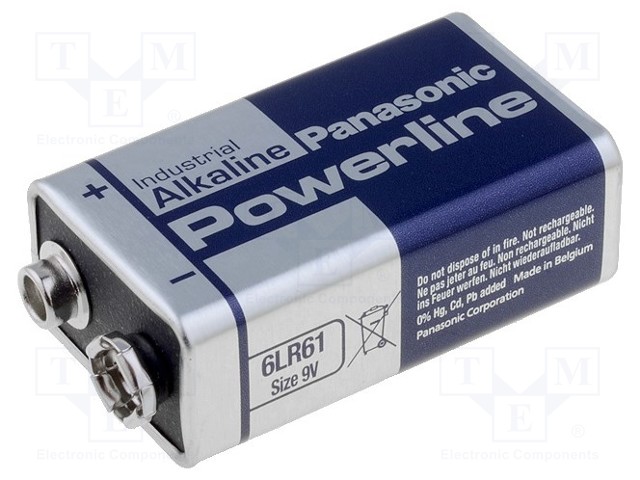 Battery: alkaline; 9V; 6F22; non-rechargeable