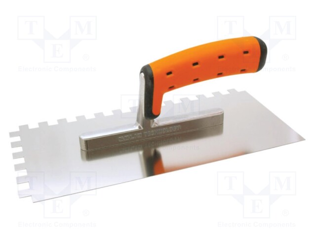 Notch trowel; L: 270mm; W: 130mm; stainless steel