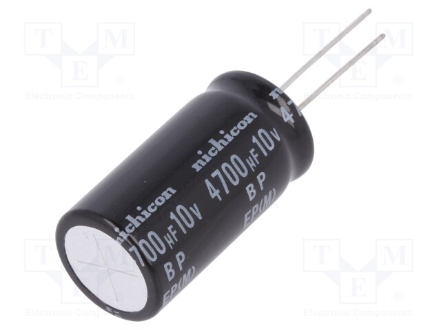 Capacitor: electrolytic; bipolar; THT; 4700uF; 10VDC; Ø12.5x25mm